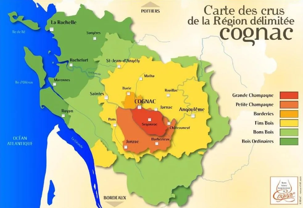 Les 10 meilleures marques de Cognac * 2 Carte des crus du Cognac jpg